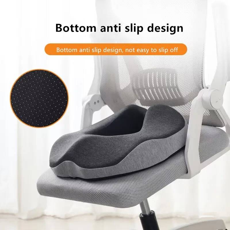 Memory Foam Seat Cushion with Coccyx Cutout and Anti-Slip Base, 5-Zone Support
