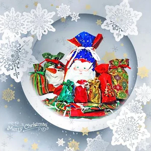 Christmas Gift Bags with Integrated Drawstring and Assorted Holiday Designs, 15 Sets