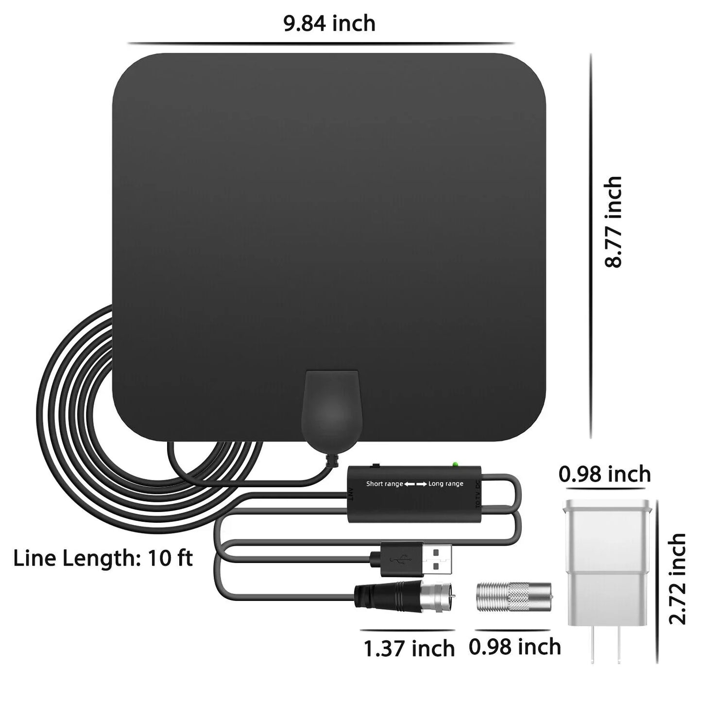 Indoor HDTV Antenna with 37dB Signal Amplifier and 10ft Cable
