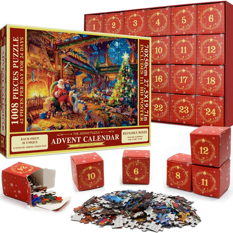 Puzzle Advent Calendar with 1008 Pieces and 24 Daily Boxes, Winter Scene