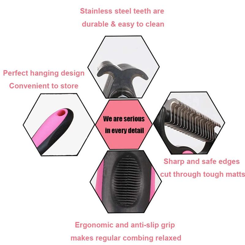 Undercoat Removal Brush with Rounded Steel Teeth for Medium to Long Fur