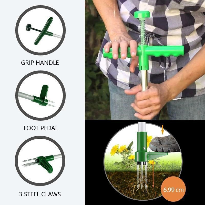 Standing Weed Puller with Triple Steel Claws and Foot Pedal, 50cm Handle