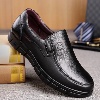 Men's Slip-On Loafers with Flat Sole and Breathable Cowhide Upper