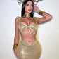 Womens Gold Snake Goddess Costume Set with Draped Bra and Mini Skirt