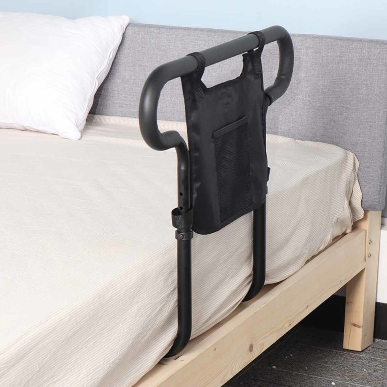 Bed Rail with Storage Pouch and 136kg Capacity, Aluminum Alloy Frame