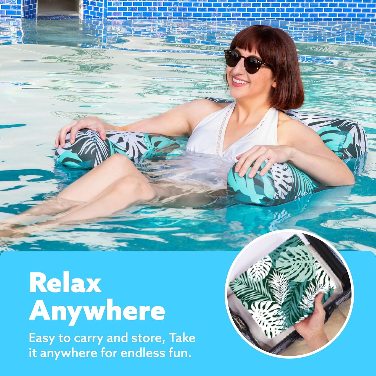 Inflatable Pool Lounger with Mesh Seat and Adjustable Straps, Set of 2