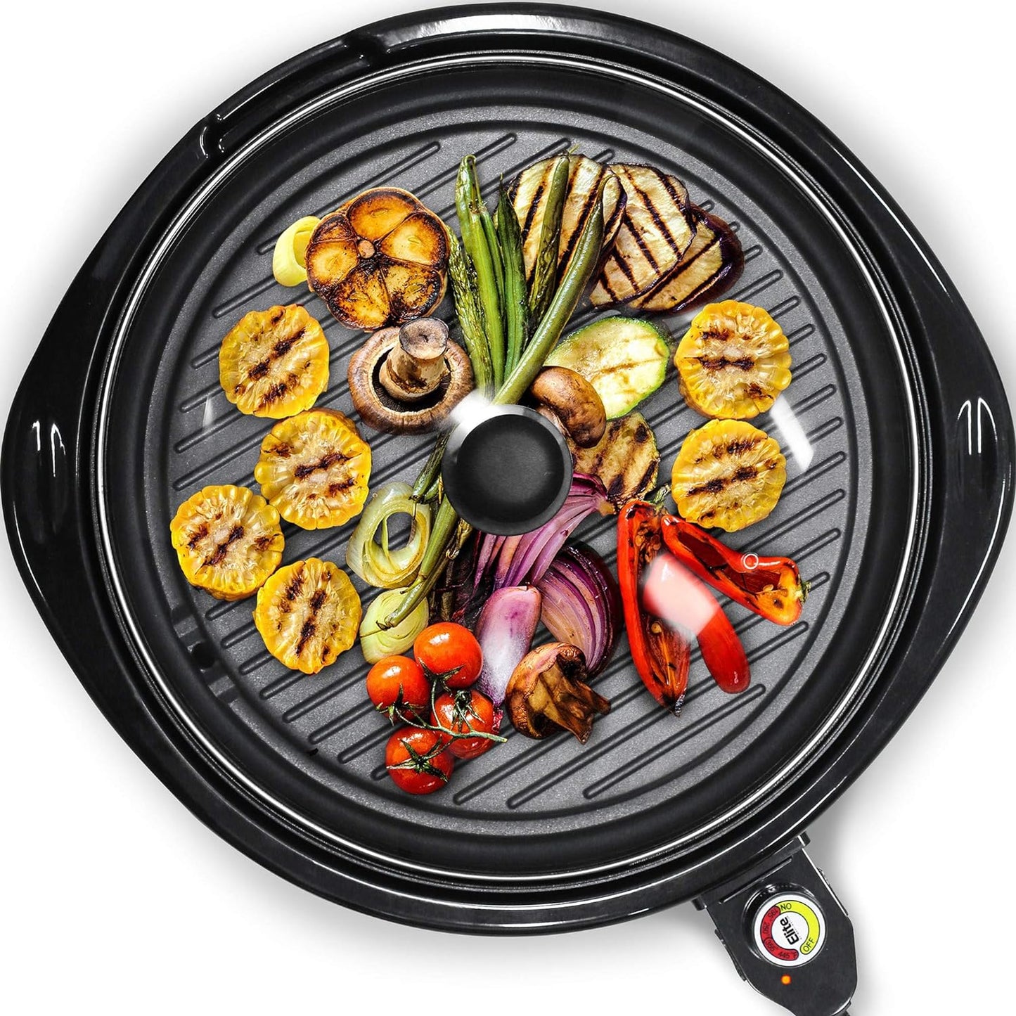 Indoor Electric Grill with 14-Inch Nonstick Plate and Glass Lid, Dishwasher Safe