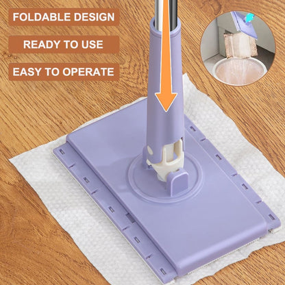 Hands-Free Mop with Automatic Cloth Switching and 360 Degree Swivel Head, Foldable Handle