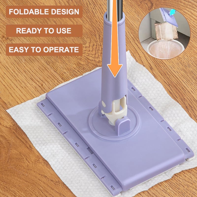 Hands-Free Mop with Automatic Cloth Switching and 360 Degree Swivel Head, Foldable Handle