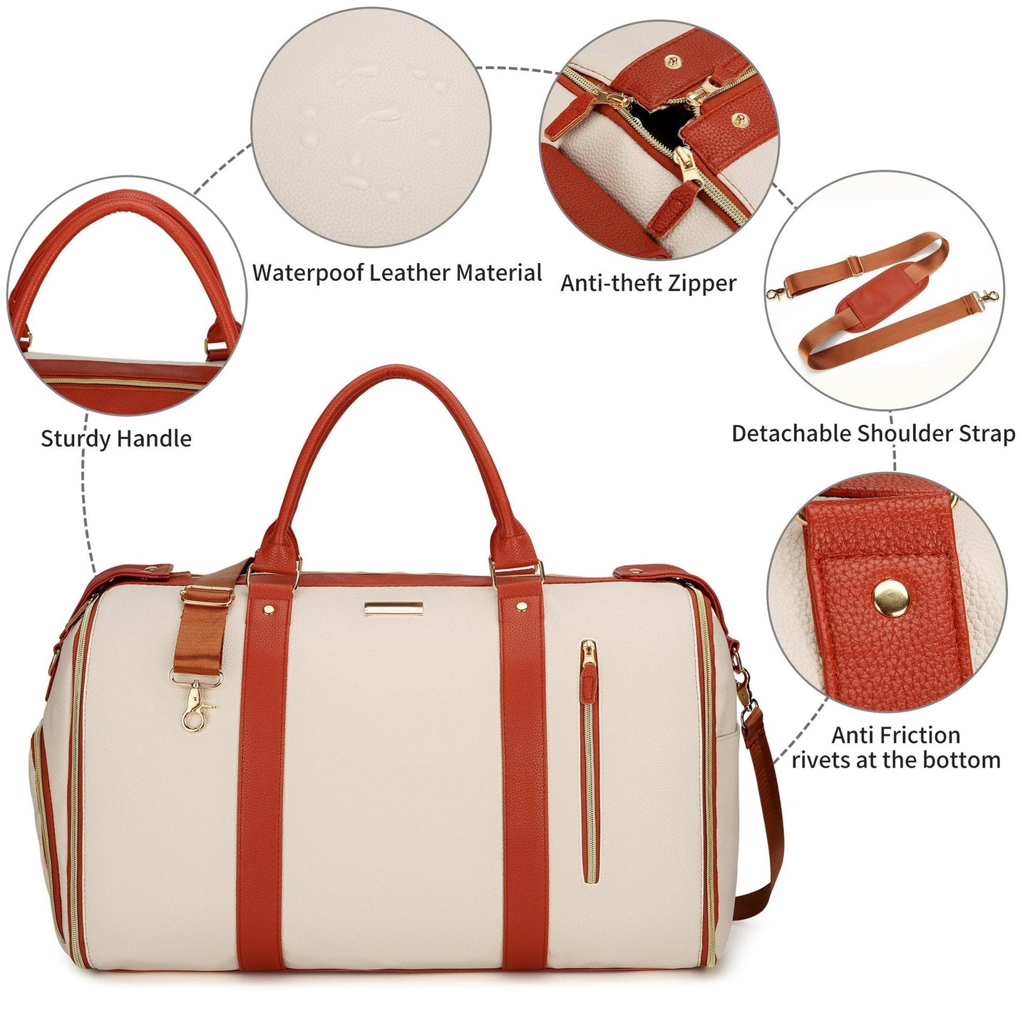 Foldable Carry On Travel Bag with Garment Hanging Zone and Rolling Wheels