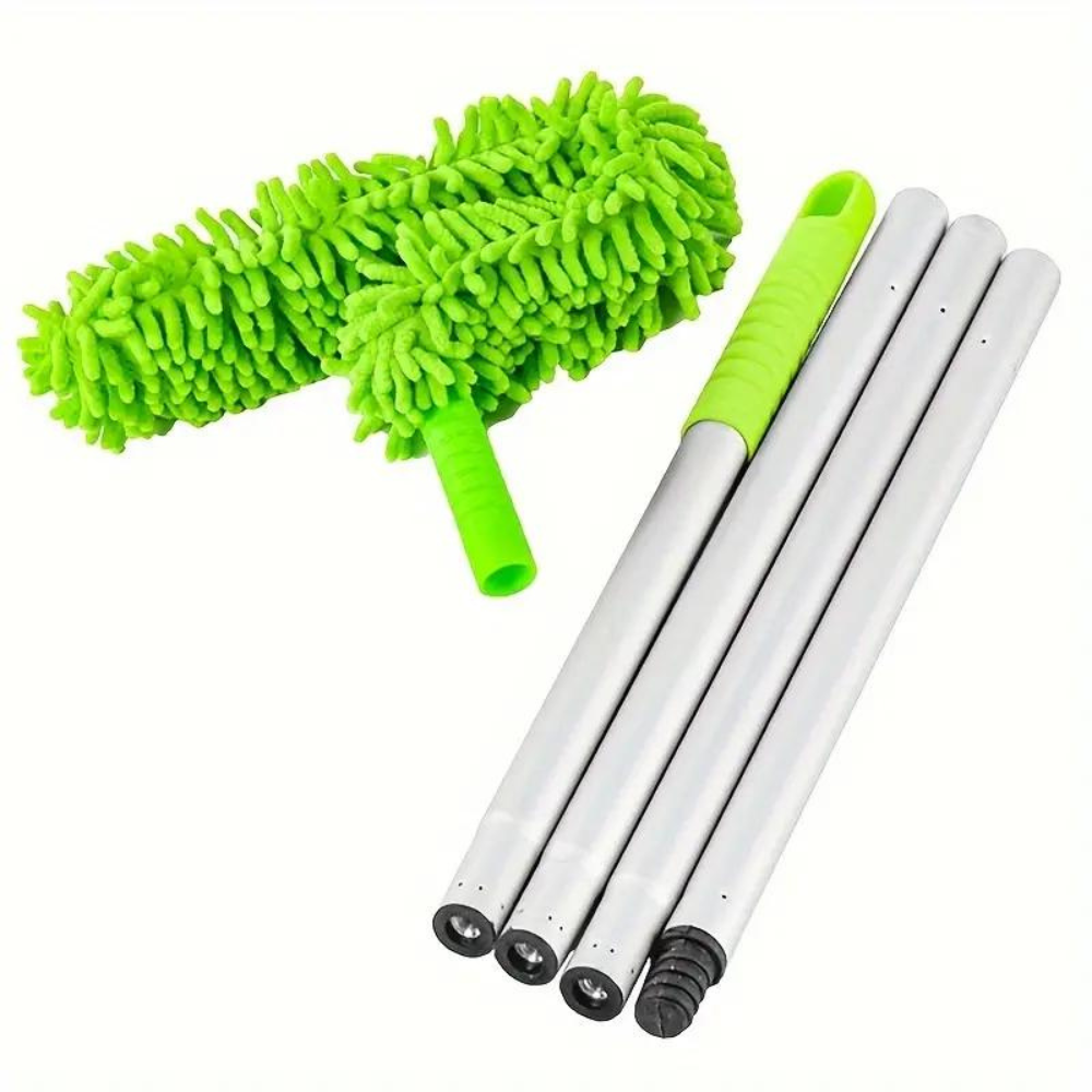 Extendable Ceiling Fan Duster with Bendable Microfiber Head and Aluminum Pole