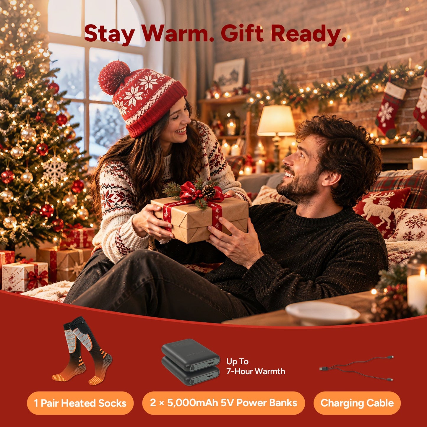 Heated Socks with Rechargeable Battery and Four Heat Settings for Men and Women