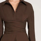 Draped Waist Shirt with Featherlight Fluid Fabric and Tailored Shape, Long Sleeve