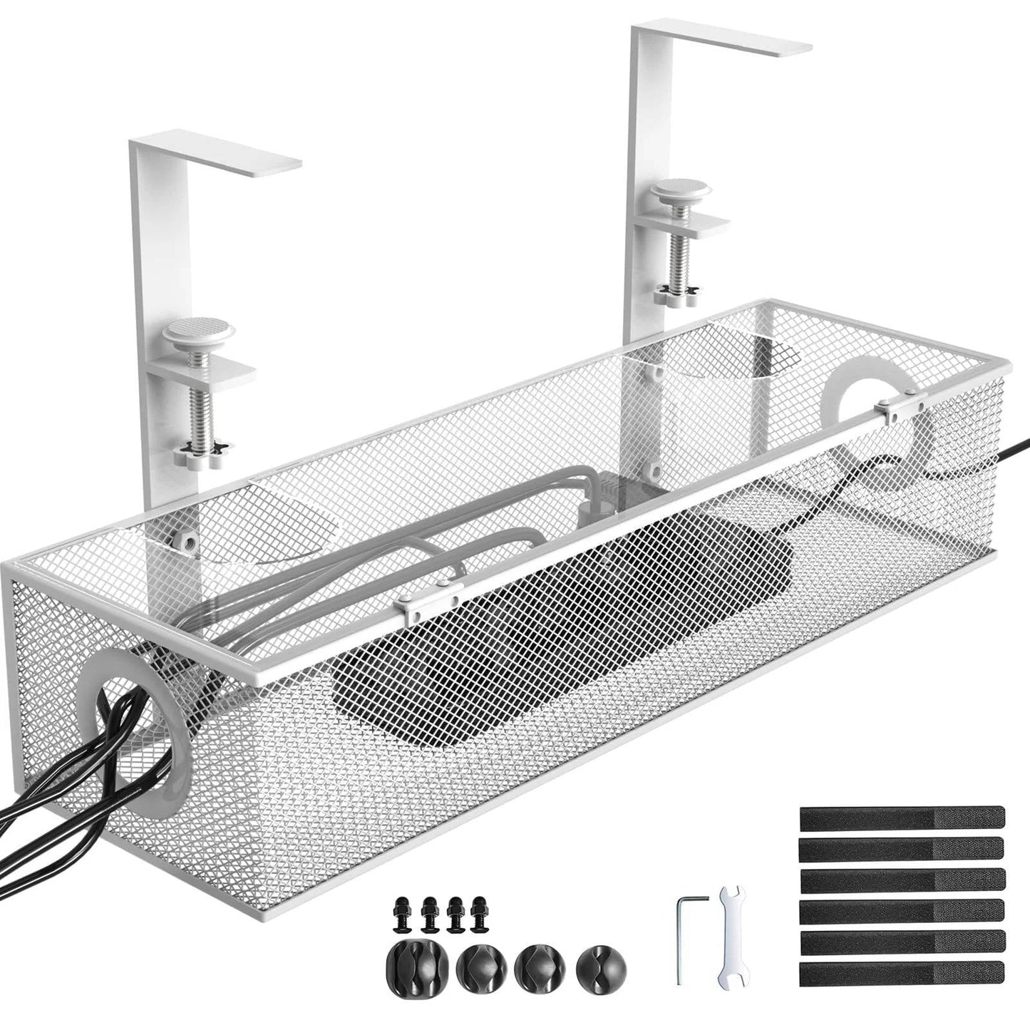Under Desk Organizer with Two Sliding Drawers and Cable Routing Channels