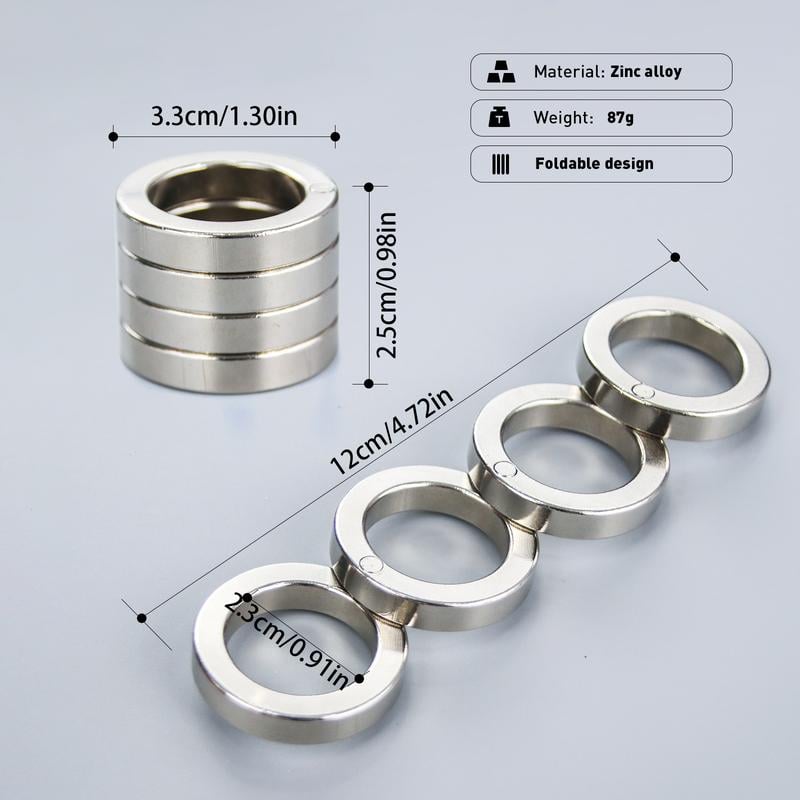 Metal Finger Ring with Four Finger Grip and Spring-Back Action, Silent Operation