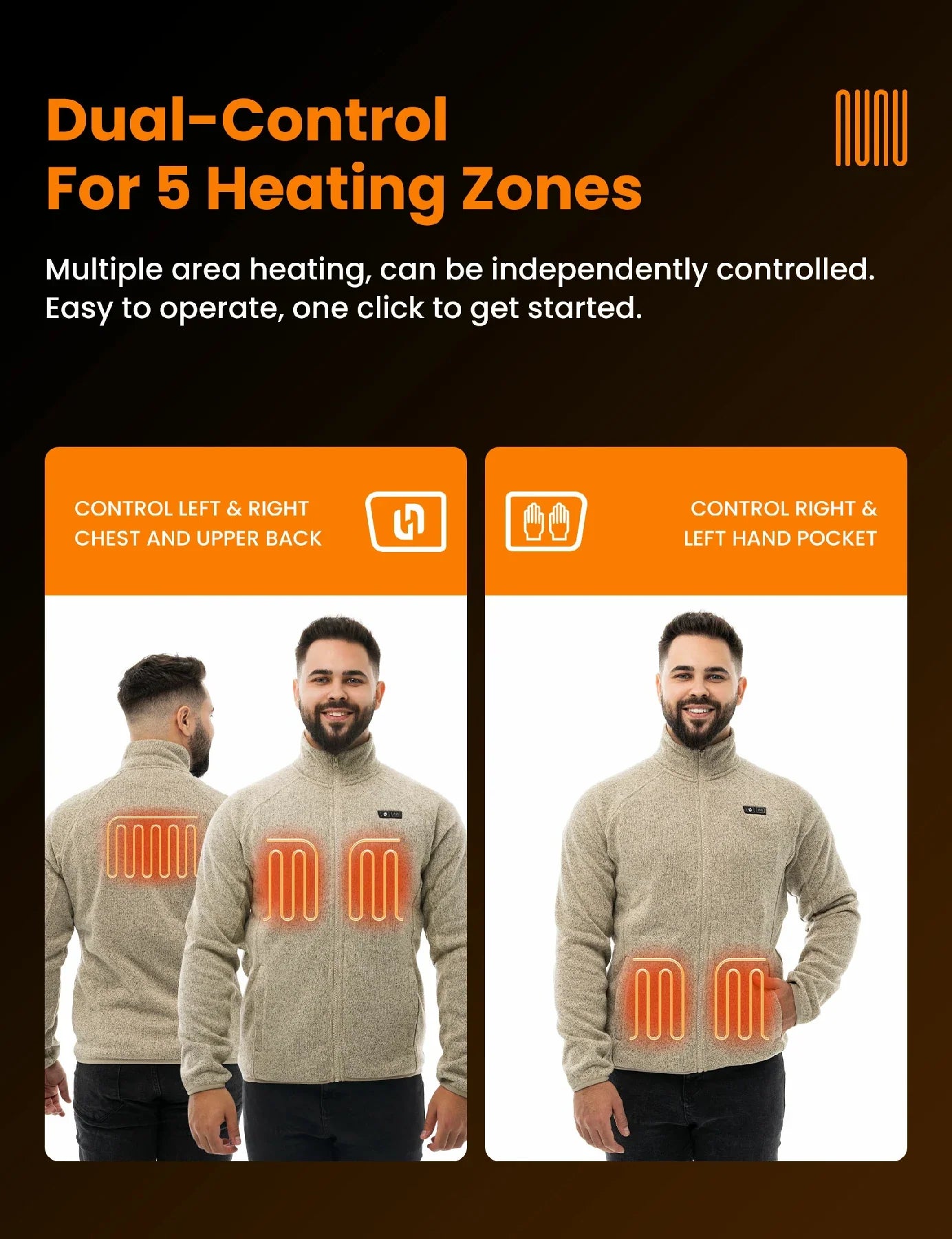 Heated Fleece Jacket with Five Carbon Fiber Zones and Power Bank Compatibility