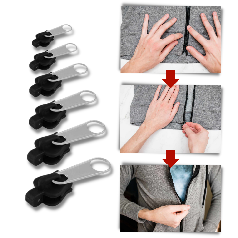 Aluminum Zipper Slider Repair Set with 6-Piece Multi-Size and Tool-Free Installation