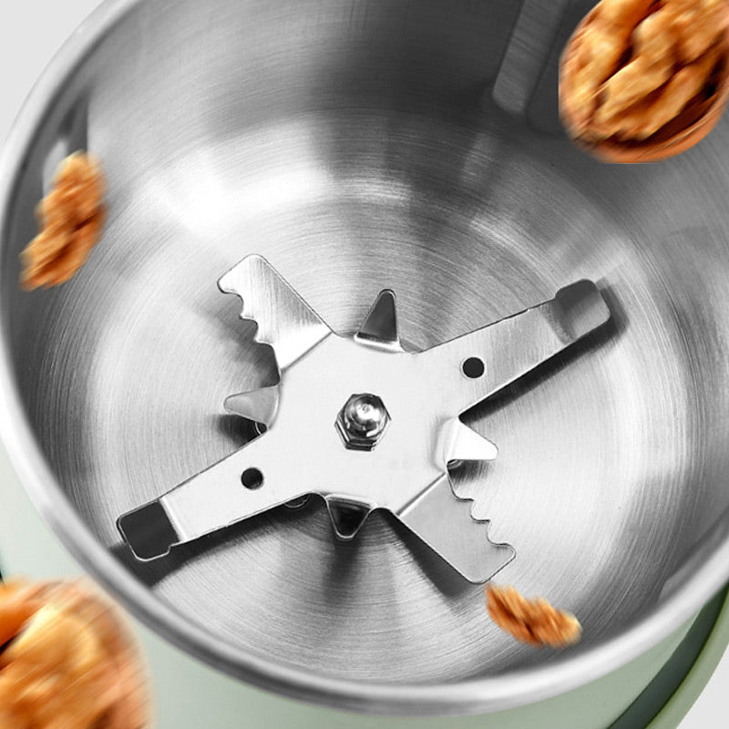 Electric Grain Mill with S-Shaped Blade and Stainless Steel Bowl