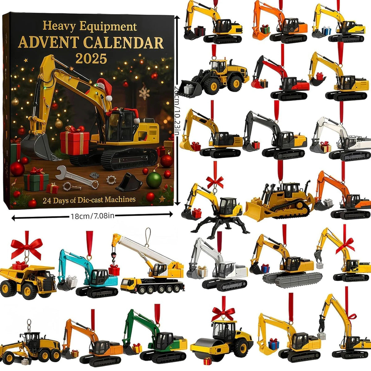 Adventskalender voor kinderen | Ornamenten in de vorm van bouwvoertuigen 6