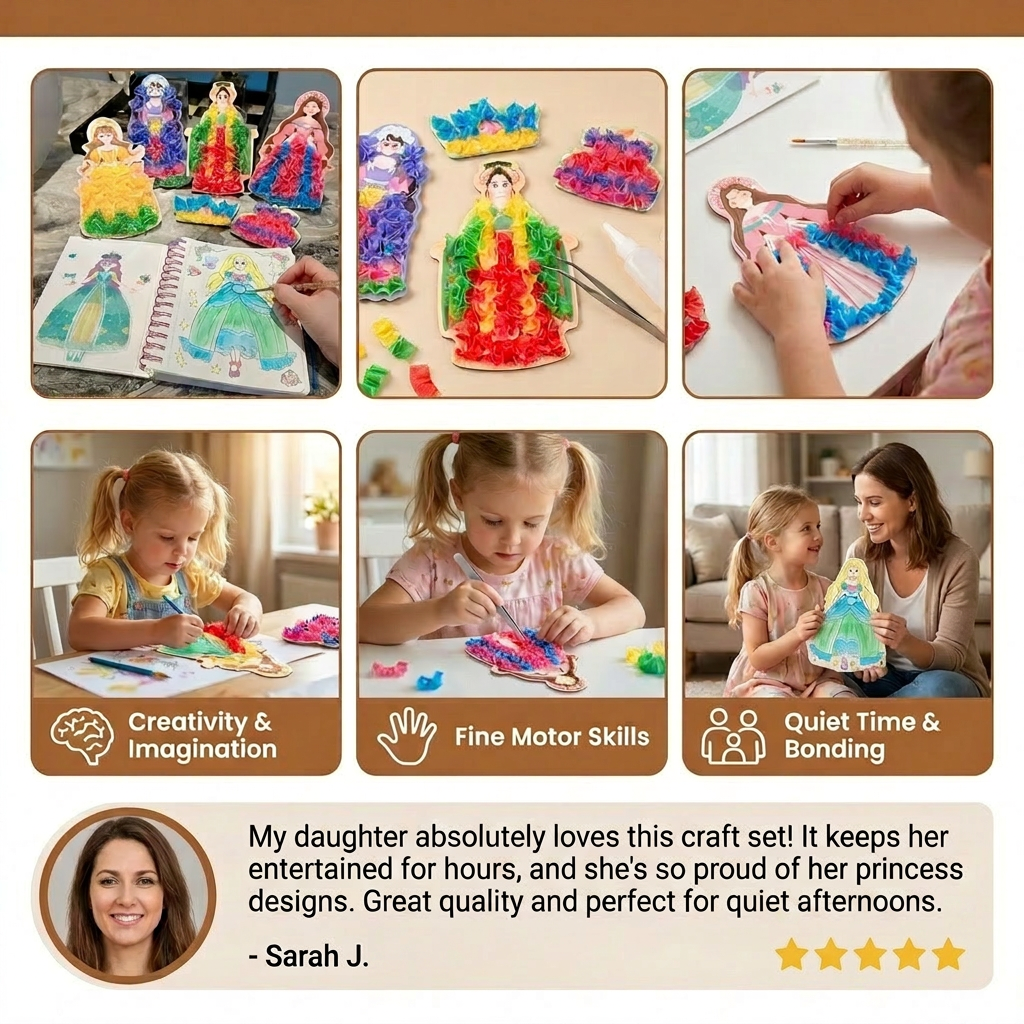 Princess Dress Design Coloring Book with Spiral Binding and Craft Materials