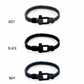 Three braided bracelets in grey, black, and navy with black clasp on a white background.