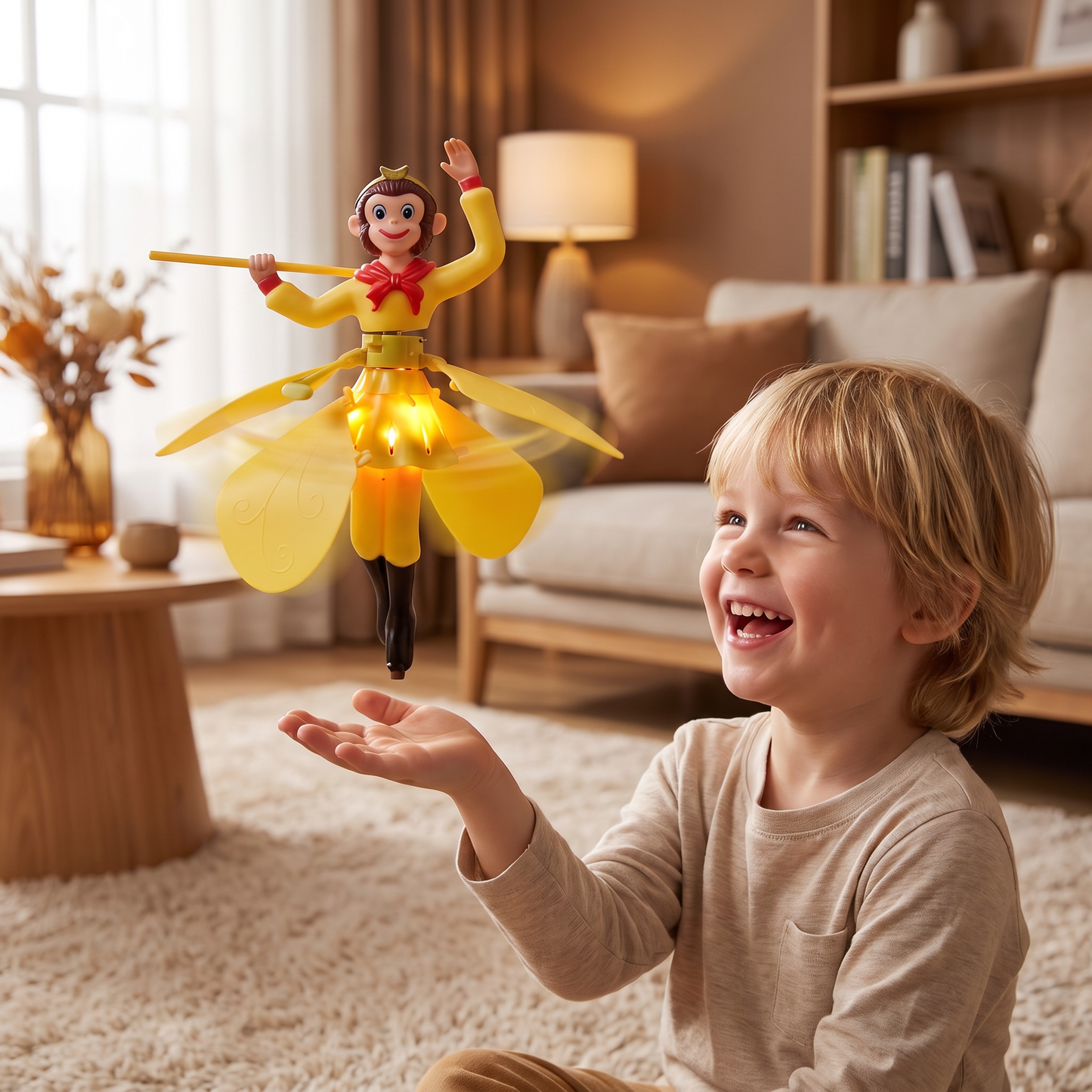 Floating Monkey Toy with Motion Sensor and LED Lights for Indoor Play