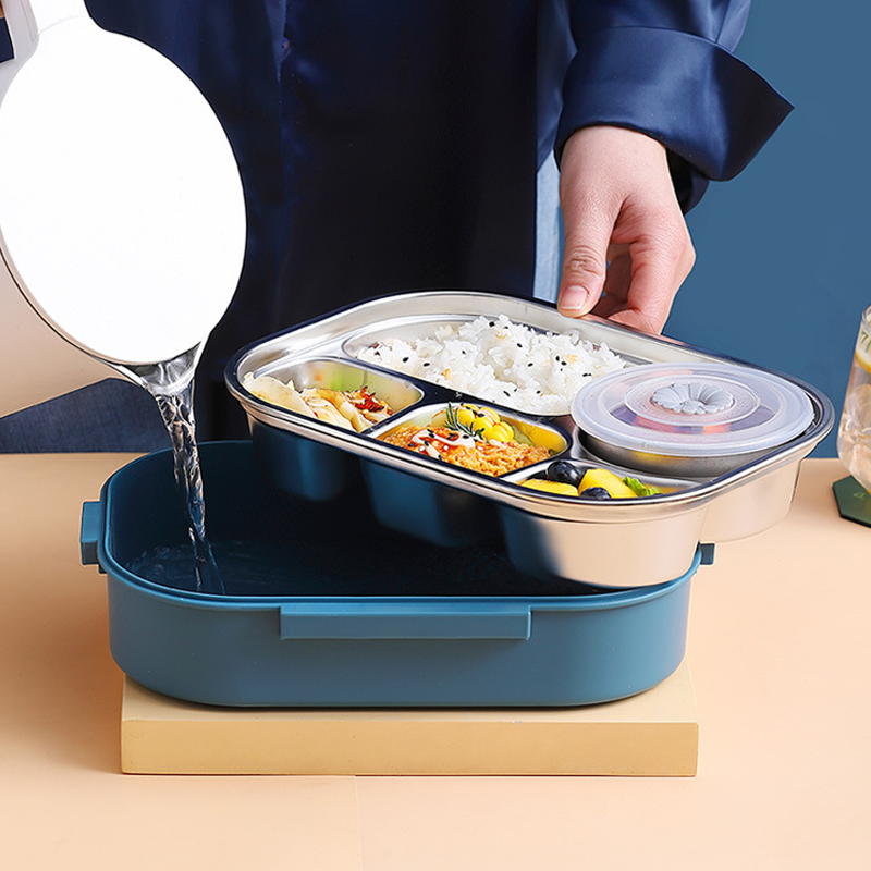 Insulated Stainless Steel Lunch Box with Leak-Resistant Seal and Removable Divider