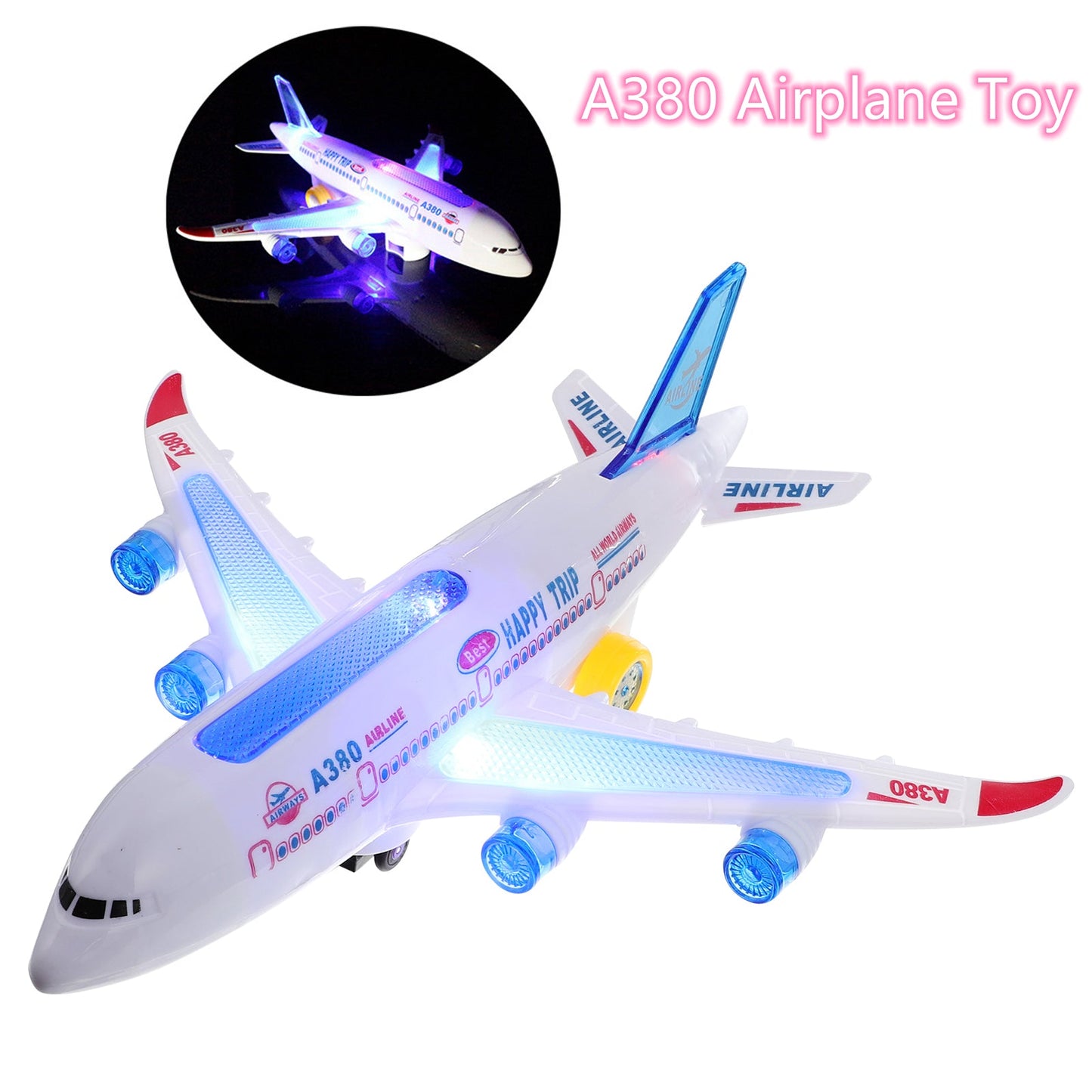 Motorized Airplane Toy with Obstacle Detection and LED Lights, Sound Effects