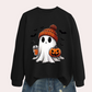 Women's Halloween Sweatshirt with Ghost and Pumpkin Print