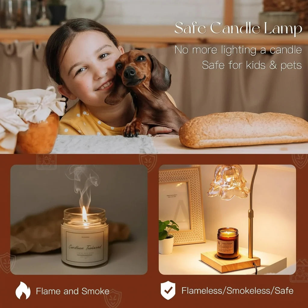 Electric Candle Warmer with Adjustable Arm and Dimmer Timer, Flower Glass Shade