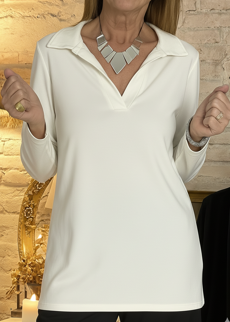 Women's Polo Shirt with V-Neck Collar and Relaxed Short Sleeve, Polyester-Elastane Blend