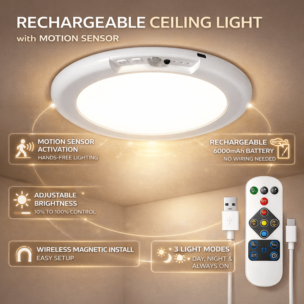Ceiling Light Rechargeable Motion Sensor Light Indoor Spaces - LICHTZOONE