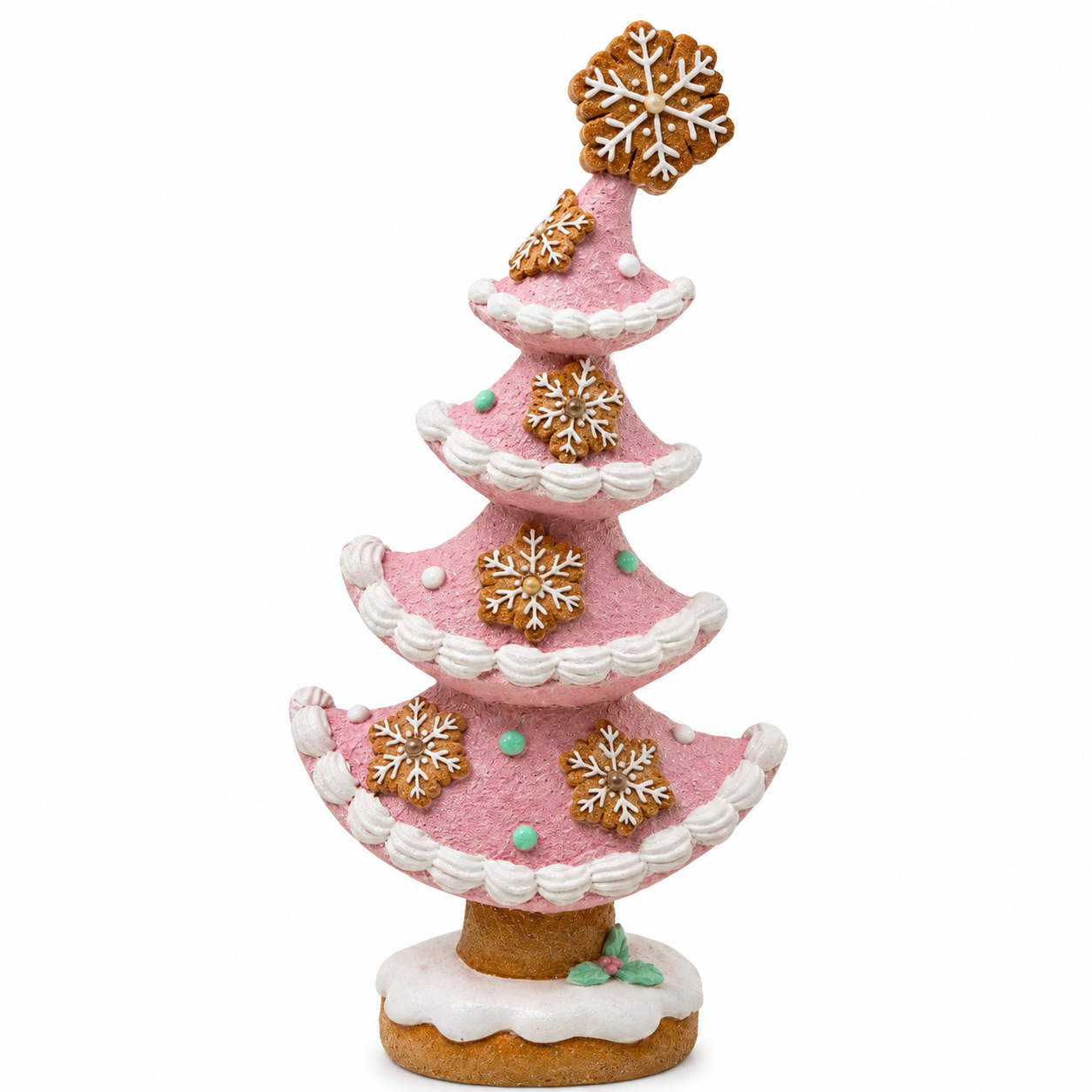 Gingerbread Christmas Tree with LED Lights and Pink Resin, 10.8in Tabletop Decoration