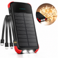 Solar Power Bank with Built In Multi-Tip Cables and LED Floodlight for Outdoor Charging