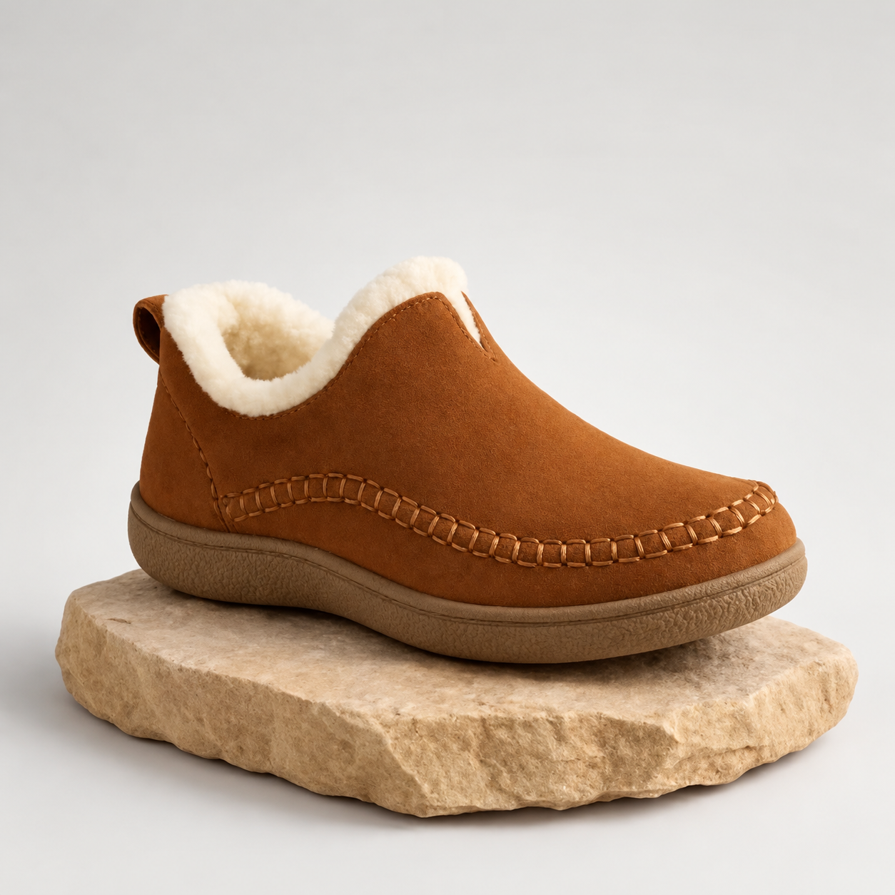 Fleece Lined Slip On Shoes with Molded Arch Support and High Traction Sole