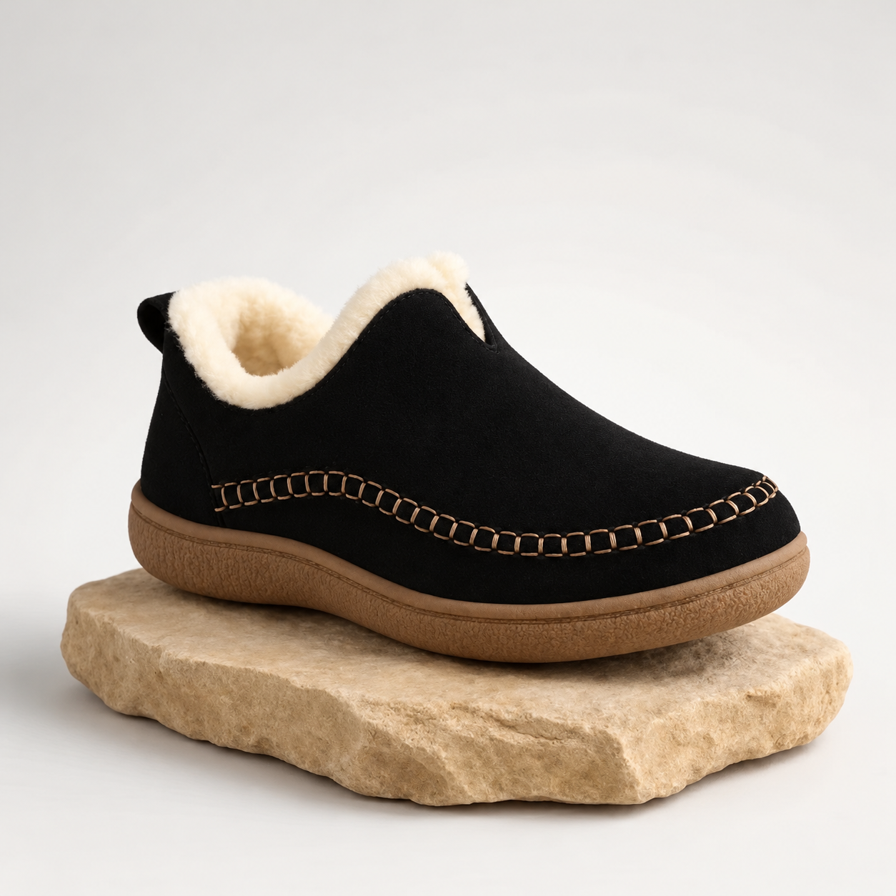 Fleece Lined Slip On Shoes with Molded Arch Support and High Traction Sole