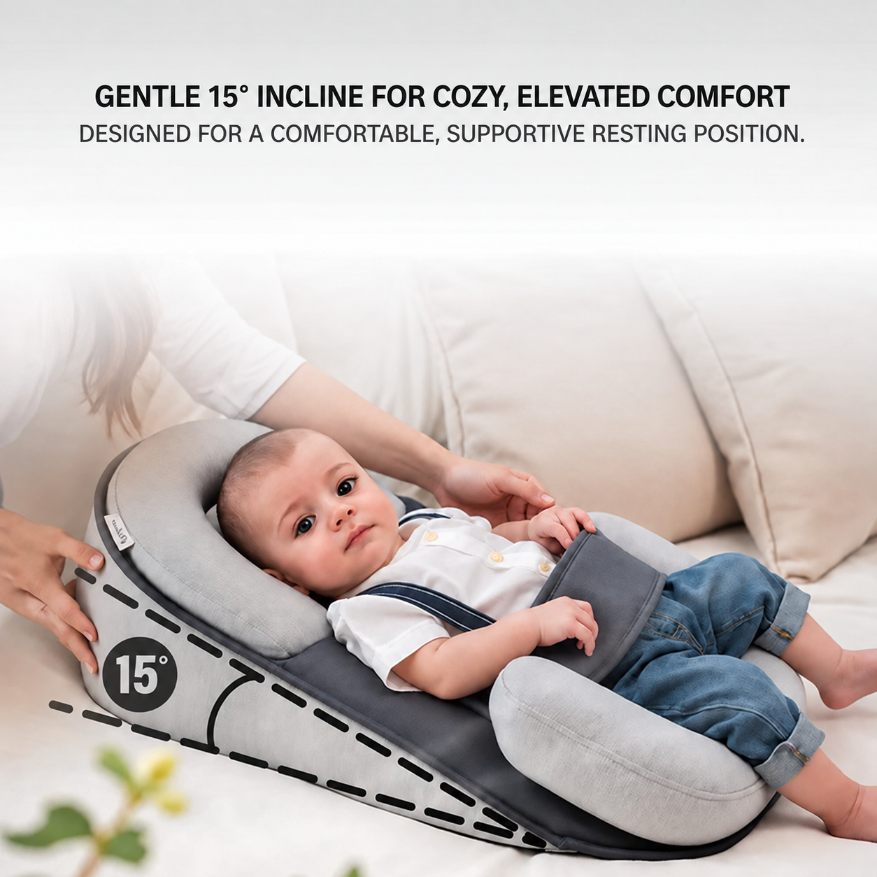 Baby Incline Cushion with Adjustable Leg Support for Newborns 0-12 Months