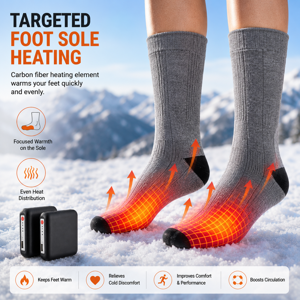 Heated Mid Calf Socks with Carbon Fiber Sole and Three Temperature Settings