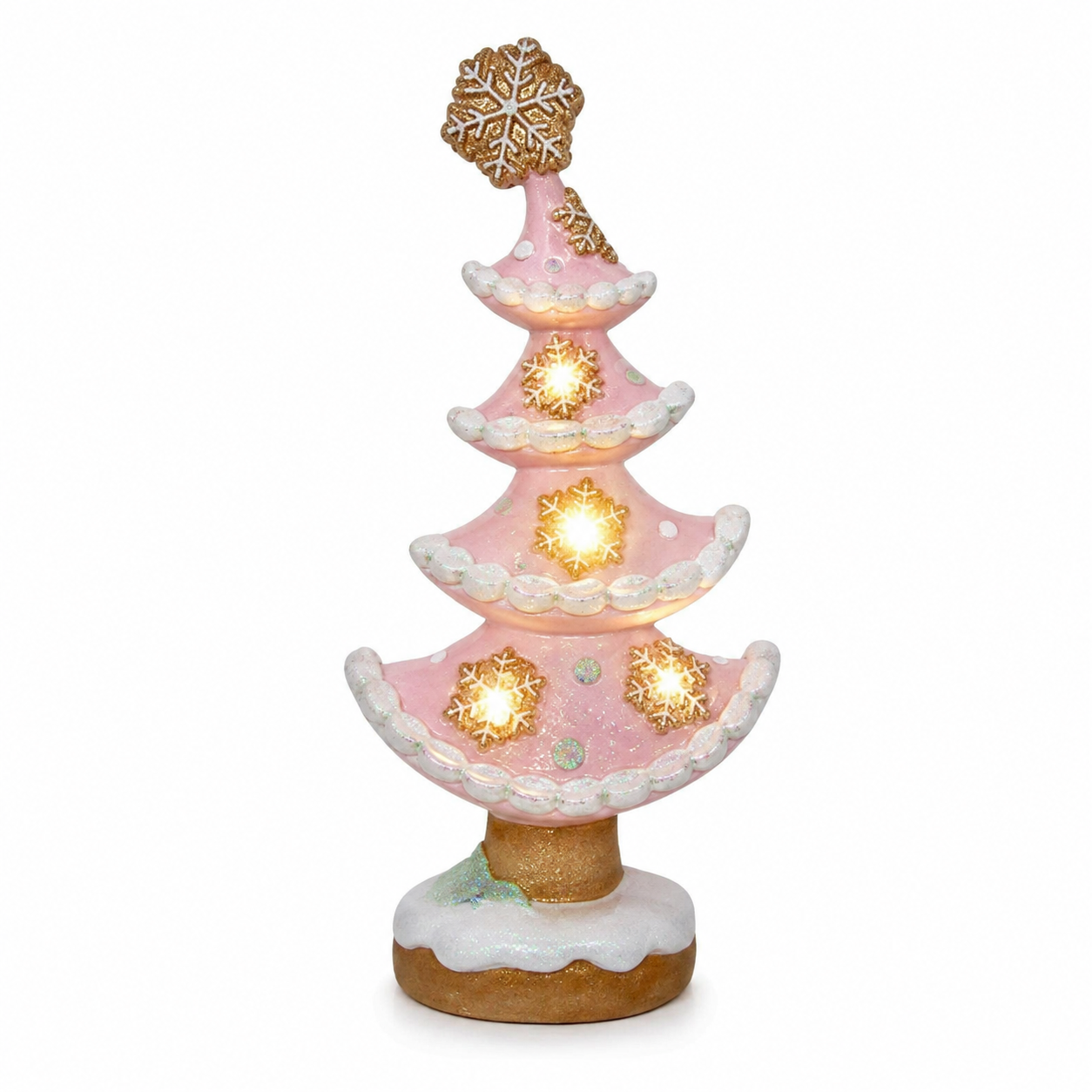 Gingerbread Christmas Tree with LED Lights and Pink Resin, 10.8in Tabletop Decoration