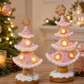 Gingerbread Christmas Tree with LED Lights and Pink Resin, 10.8in Tabletop Decoration