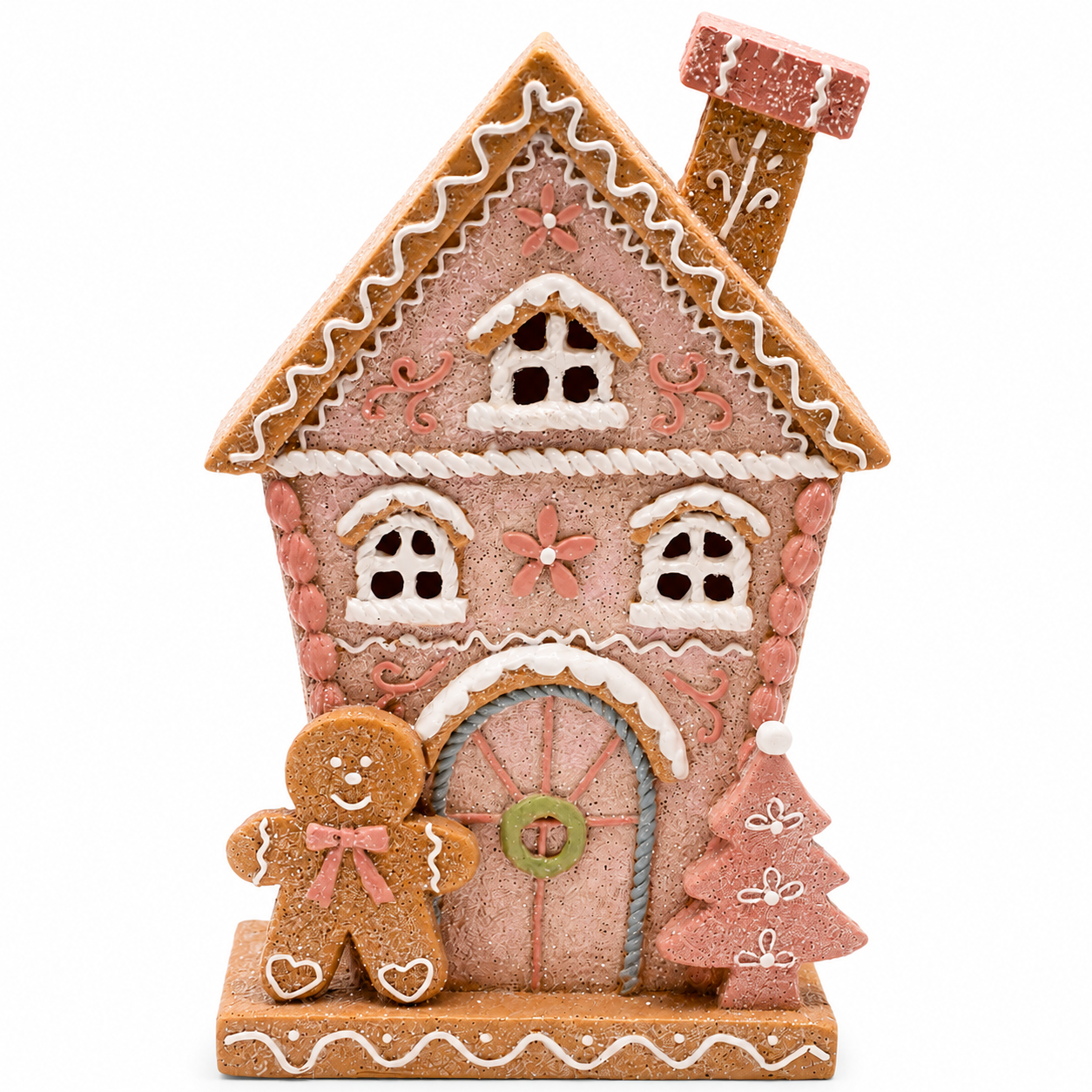 Illuminated Gingerbread House with Pastel Frosting Details and Built In LED