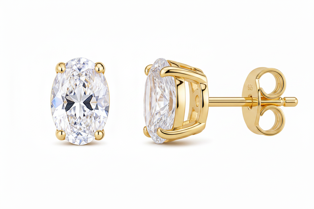 Oval Moissanite Stud Earrings with D Color VVS1 Clarity and 925 Sterling Silver, 0.5-5ct