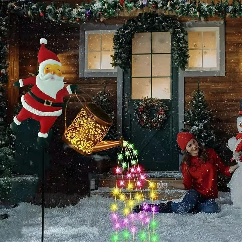 Solar Christmas Kettle Light with Cascading LED Effect and Ground Stakes