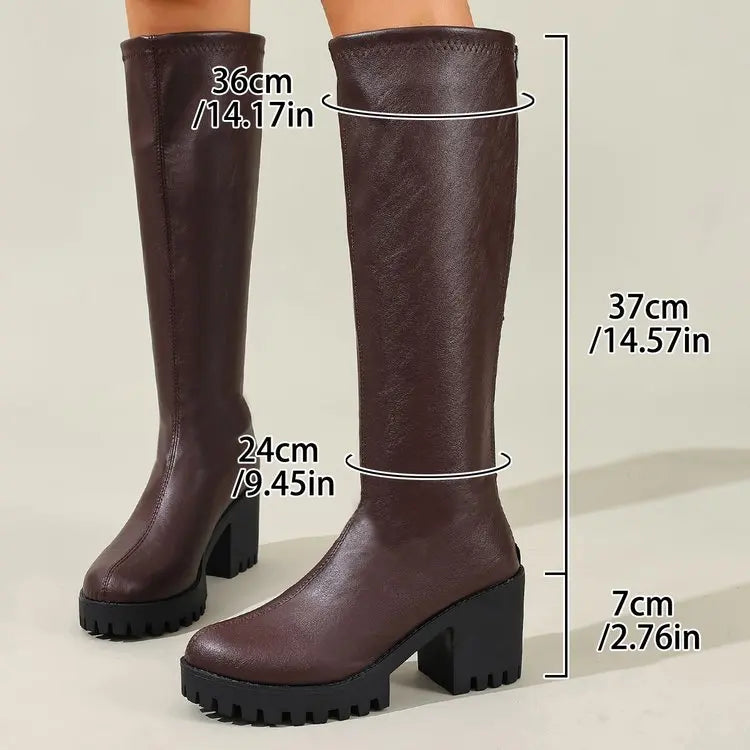 Chunky Heel Knee High Boots - Stella