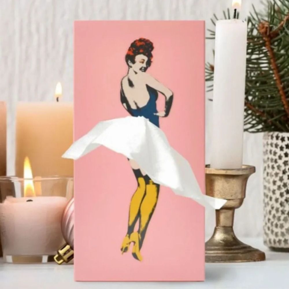 Tissue Box Cover with Billowing Skirt and Removable Weighted Base, Fits Standard Refills