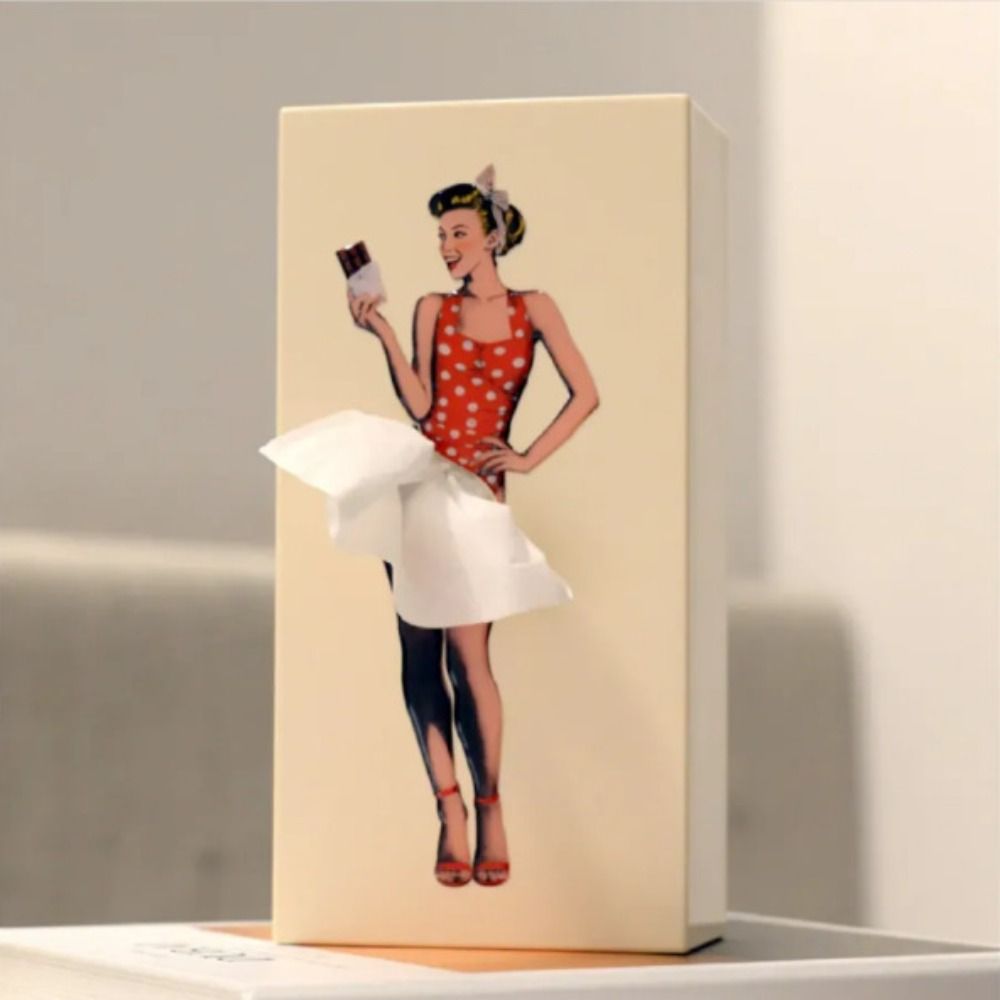Tissue Box Cover with Billowing Skirt and Removable Weighted Base, Fits Standard Refills