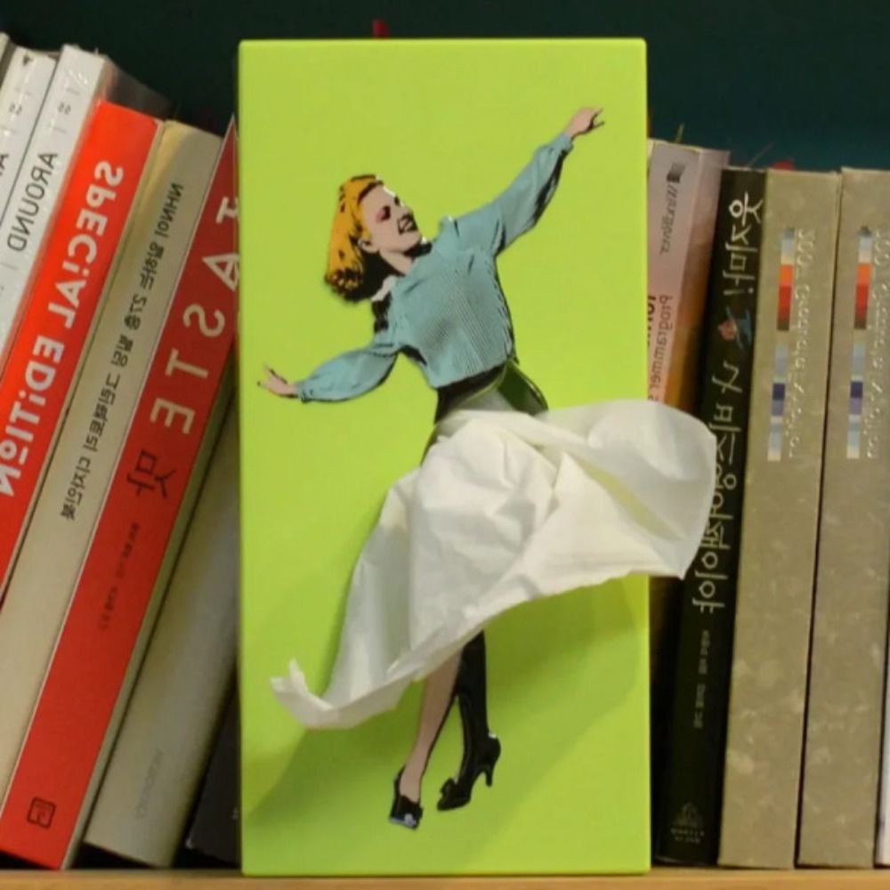Tissue Box Cover with Billowing Skirt and Removable Weighted Base, Fits Standard Refills
