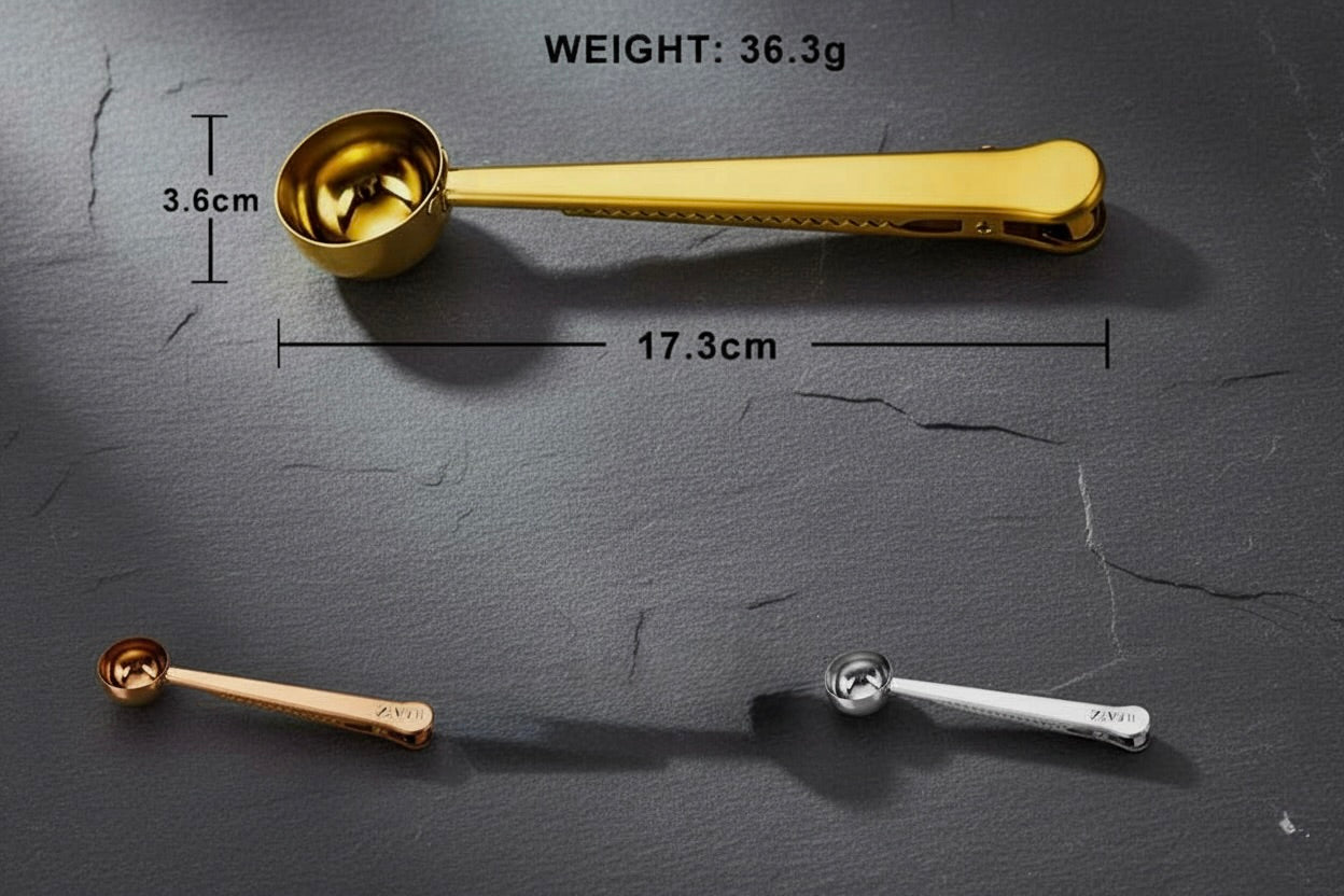 Tea Scoop with Built-In Bag Clip and One Teaspoon Measure, Stainless Steel