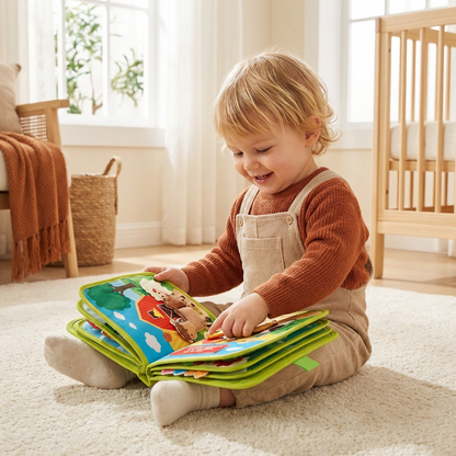 Tactile Fabric Activity Book with Interactive Elements and Movable Shapes