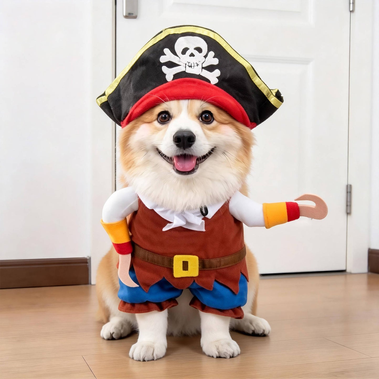 Clown Dog Costume, Creepy Halloween Costume with Fake Arms and 3D Walking Look for Trick or Treating